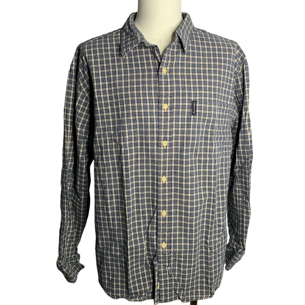 Abercrombie & Fitch Button Down Shirt L Blue Plaid Long Sleeve Collar Cotton